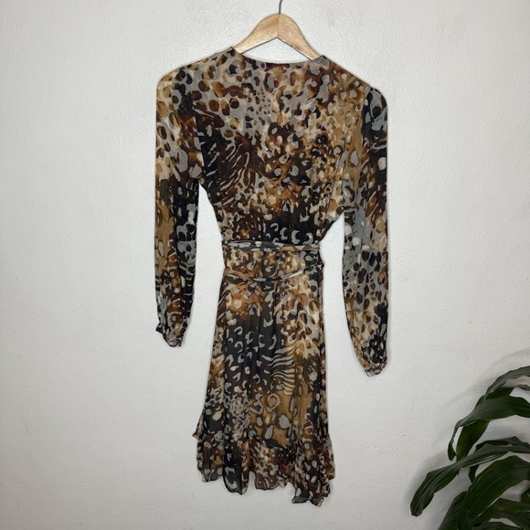 Massimo Dutti Animal Print Brown Leopard Long Sleeve Wrap Dress Women's‎ US 6 - Picture 5 of 9